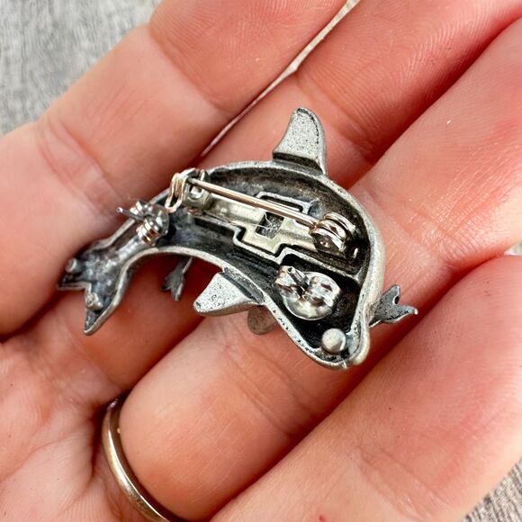 Dolphin Brooch with Dolphin Earrings Jewelry Set - Picture 6 of 6